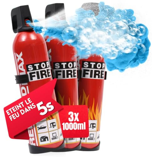 notlok Safety Work - Extincteur Maison Tous Feux - A B E (F) - 3X 1000 ML | Fire Spray Compact | Extincteur Voiture | Extincteurs Incendie Cuisine Bureau Bateau