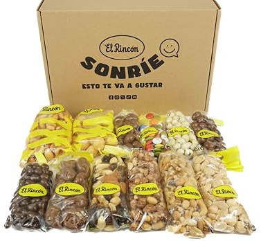Caja degustación frutos secos y grageados variados. Almendras, Maíz, Nueces, Cacahuetes, Cóctel con miel, Anacardos, Pistachos… Increíble surtido, para degustar una gran variedad de frutos secos.