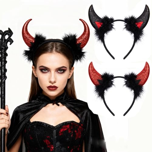Hifot Teufelshörner Haarreif Rot Mit Schwarz - Karneval Halloween Kostüm für Damen