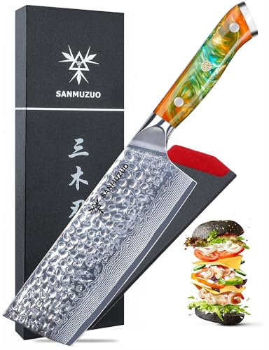 SANMUZUO 18 cm Nakiri Messer - Gemüsebeil Küchenmesser - japanisches Usuba Messer - Gehämmertem Damaststahl und Harz Griff - YAO Serie Damastmesser