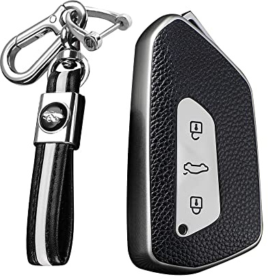 KUNIO Autoschlüssel Hülle Schlüsselcover Passt für VW Golf 8 R GTI GTE Atlas ID.3 ID.4 Crozz GTX ID.6X MK4 Passt für Skoda Octavia TPU Leder-Textur Schlüsselanhänger Schlüsseletui Silber