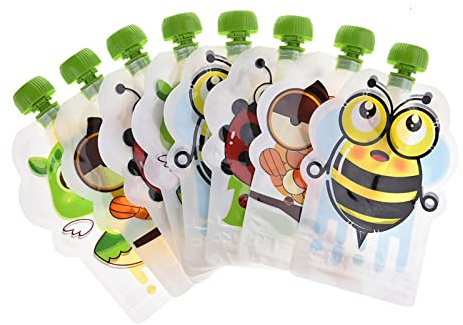 Onlynery Quetschbeutel für Babynahrung, 8 Wiederverwendbare Lebensmittelbeutel, Erhältlich für 150 ml pürierte Lebensmittel, Joghurt, Smoothies oder Puddings