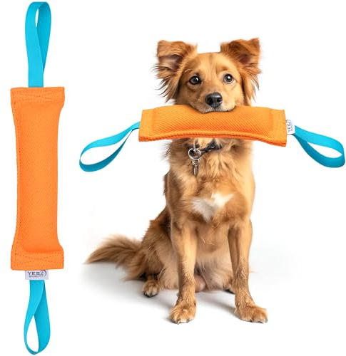 YES4QUALITY Dog Bite Tug Toy - 30x9cm, Orange - Durable Pull Toy with 2 Strong Handles - Tough Nylon Bite Pillow for Small to Medium Dogs - Ideal for Tug of War, Fetch, K9, Puppy Training & Play