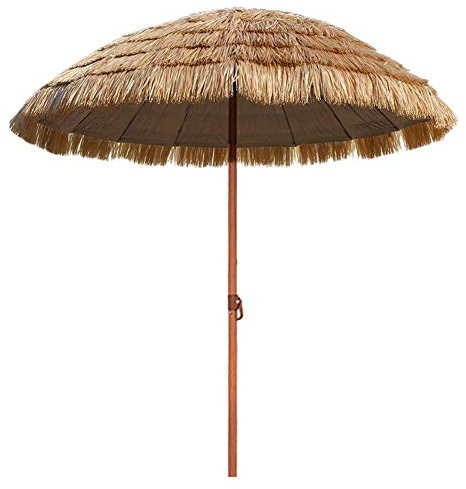 BTZHY Sonnenschirm,2,5 m/8,2 Fuß Hawaii-Strandschirm-Sonnenschirm, künstlicher Strohschirm mit Kurbelneigung und 8 Rippen, für Garten, Strand, Terrasse, Pool im Freien, ohne Sockel