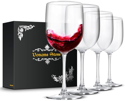 Vonams Stone Bicchieri da vino infrangibili, 470 ml, infrangibili, riutilizzabili, set di 4 bicchieri per interni ed esterni, per viaggi, piscina, campeggio, spiaggia, picnic