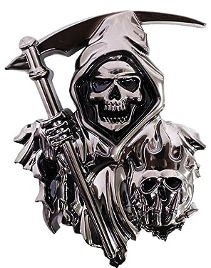 3D Sensenmann Aufkleber für Jede Flache Oberfläche – Chrom Schwarz Auto Aufkleber Schädel Emblem