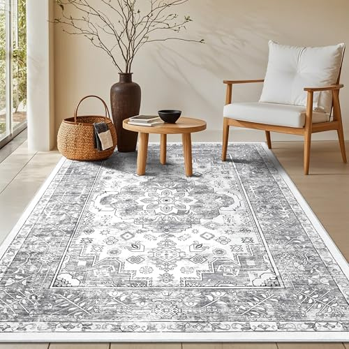Enyhom Tapis Salon Vintage 90 x 150 cm, Tapis de Salon à Poils Courts Lavable en Machine et Doux Tapis de Chambre Adulte Boheme, Antidérapant Moquette Salon Descente de Lit Chambre pour Salle à Manger