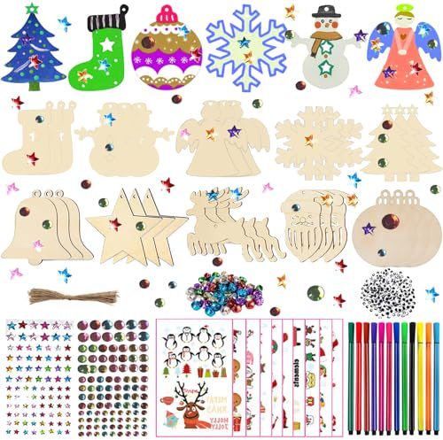 336Pcs Bastelset Weihnachten Kinder, Holzanhänger Weihnachten Deko, Bastelset Weihnachten, Baumschmuck Weihnachten, Holzanhänger Weihnachten, Christbaumschmuck und Weihnachtsgeschenke für Kinder