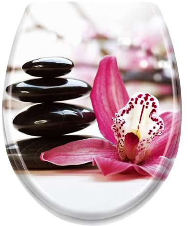 Aufun Toilettendeckel Absenkautomatik WC Sitz Klobrille mit Softclose Toilettensitz aus Hartplastik Klodeckel aus Duroplast Universal Größe - Rote Blumensteinkunst