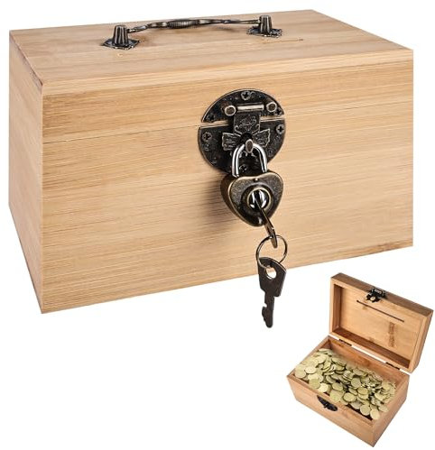 Nizirioo Naturbelassene Holztruhe Schatzkiste: Antik Holz Schatztruhe mit Sperren, Schmuckschatulle, Aufbewahrung, Holztruhe zum Bemalen, 15 x 10 x 9.5 cm