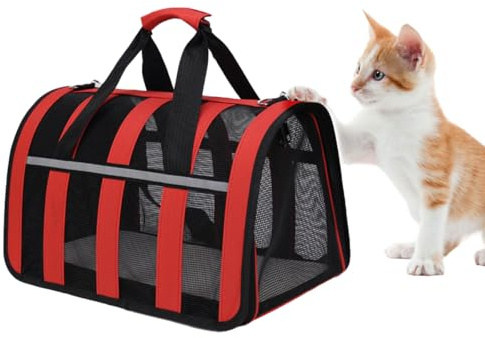 Treer Kransportbox Katze, PC Gitternetz Katzentransportbox, Atmungsaktive Faltbar Katzentransporttasche, Leichtes Reisen Tragetasche Katze für Hundetransportbox Katze und Hund