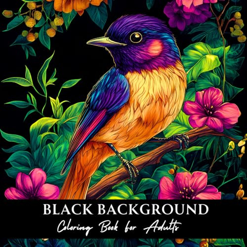 Black Background Coloring Book for Adults: 55 Beautiful Designs to Color for Relaxation and Stress Relief | Animals, Mandalas, Landscapes, Flowers, Mushrooms and More