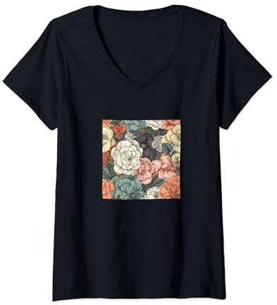 Donna Begonia Fiori Floreali Pattern Grafica Maglietta con Collo a V