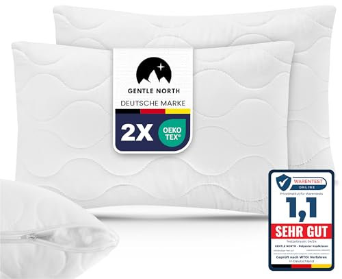 Gentle North Kopfkissen (40x60 cm groß) - 2er Set Kissen für Bett und als Dekokissen - Mit Reißverschluss für Füllung - Sofakissen - Zierkissen für Couch und Sofa - Ökotex - Waschbar bis 60° - Weiß