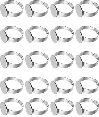 Visxcnu 20pcs Ringrohling Basen Edelstahl Cabochon 12mm Ring Lünette Rohlinge für Schmuck Basteln DIY Schmuckherstellung Material Zubehör Silber