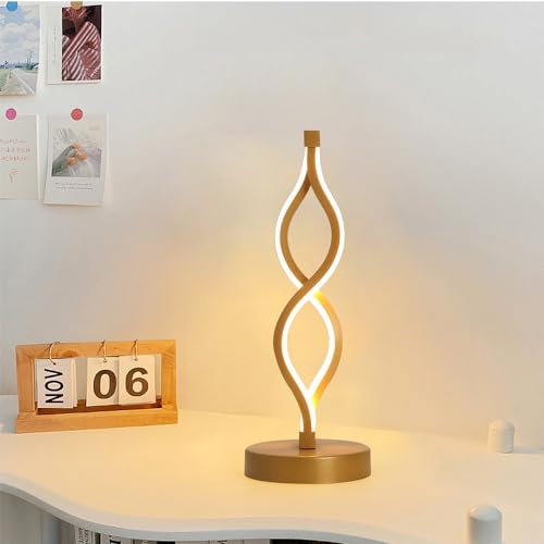 Mengjay Modern Nachttischlampe,LED Tischlampe,LED Tischleuchte Dimmbar Tischlampe 3 Farbtemperatur,Augenschutz Schreibtischlampe Nachtlicht für Schlafzimmer Wohnzimmer Kinderzimmer Büro (Gold)