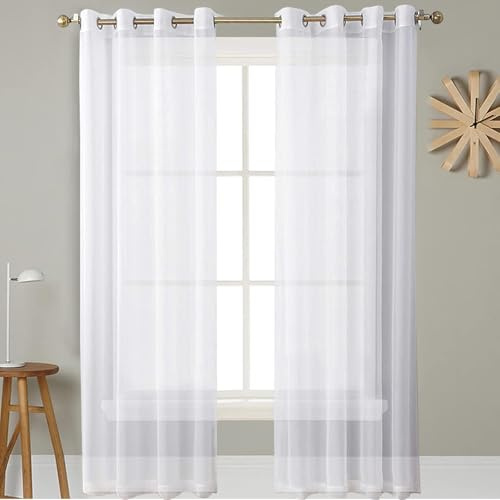 GAIFNAG Gardinen Kurz Vorhang Stores Gardine 200 x 235 cm Weiss Halbtransparent mit Ösen, Luftig, Modern Und Langlebig mit Ösen Verdunklungsvorhang Ösenschal für Hotels Büros Wohnzimmer, Weiß