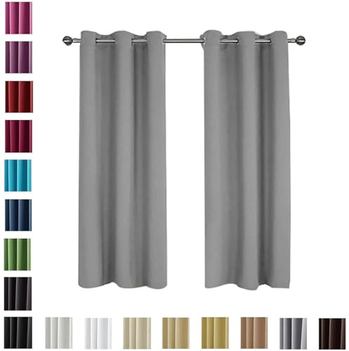 WUXXIANG Pencil Pleat Blackout Curtains 140 x 220 cm Thermal Insulated Energy Saving, Blackout Curtains Short Curtains for Bedroom, with Matching Tie Backs, for Windows and Doors, Light Grey
