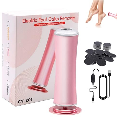 Dermave Electric Foot Callus Remover, Hornhautentferner Elektrisch Stark, Einstellbare Geschwindigkeit Hornhaut Entfernen Fuß mit 60 Stück Sandpapierpads, Elektrische Fußfeile für harte Haut (Rosa)