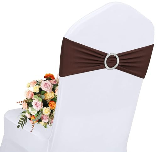 AIRIT LOVELY Braune Stuhlschärpen, 30 Stück, Spandex, Stuhlschärpen, Schleifen, braune Schärpen für Stühle, Stretch-Stuhl-Schärpen, Bänder mit Schnallenschieber für Hochzeit, Bankett,
