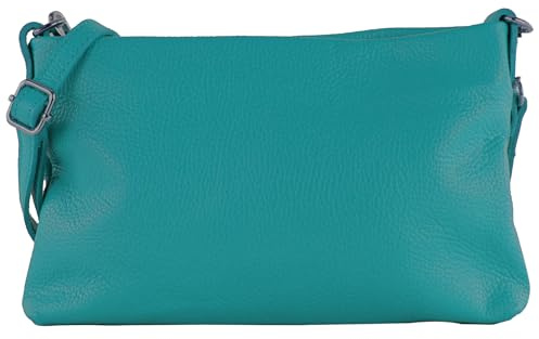 modamoda de T258 Damen Leder Umhängetasche Clutch Kosmetiktasche handmade in Italy, Farbe:Türkisblau