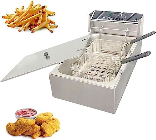 PGKTKCWH Friggitrice elettrica Professionale in Acciaio Inox da 6L e 12L, friggitrice elettrica Professionale a Doppio Cilindro, Antiscivolo, Facile da Pulire, Controllo della Temperatura r