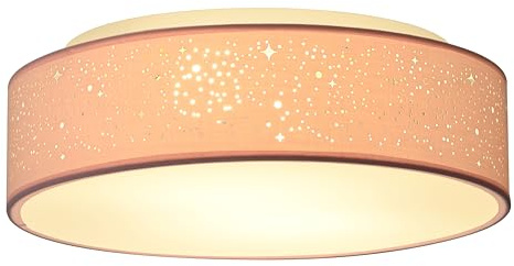 Zedelmaier Deckenlampe Deckenleuchte schlafzimmerlampe Rosa Ø38cm E27x2/40W | Stoff lampenschirm mit Sternenhimmel für Wohnzimmer,Schlafzimmer,Flur,Kinderzimmer,lampe decke,Ø38xH12,5cm,ohne Leuchtmittel