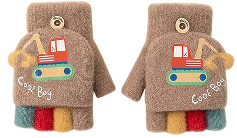 JIAHG Gants Demi-doigts à Rabat pour Enfants 2-4 Ans Mitaines en Tricot d'Automne Hiver pour Bébé Garçon et Fille Ecole Maternelle - Doux Chaud Confort anti Froid