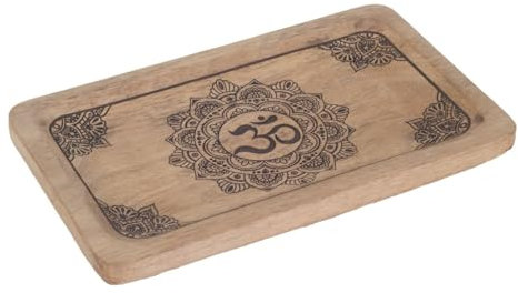 Screentryckt bricka i trä, Om-tecken och Zen-meditation, längd 26 cm