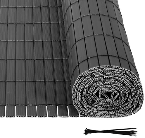 Ollewiellan PVC Sichtschutzmatte 80x500 cm, Sichtschutz Garten Windschutz, Balkon Sichtschutz Sonnenschutz, Garten Sichtschutz mit W-förmiger Interner Verstärkung, mit Kabelbinder,Grau