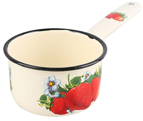 Cabilock Pentola Smaltata Manico Per Latte e Mestolo Acqua, Fondo Piatto a Riscaldamento Rapido, Pentolino Piccolo Per Pappa e Cucina Quotidiana, Colore Beige Retrò