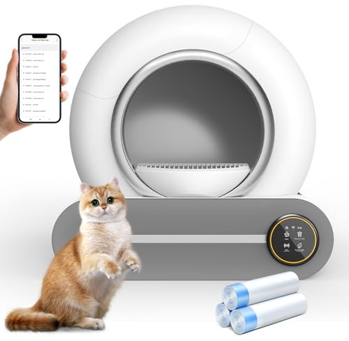 Lettiera per gatti autopulente, 65 L + 9 L, robot per lettiera automatica extra large per più gatti, controllo tramite app, deodorizzazione e sterilizzazione agli ioni negativi, [bianco]