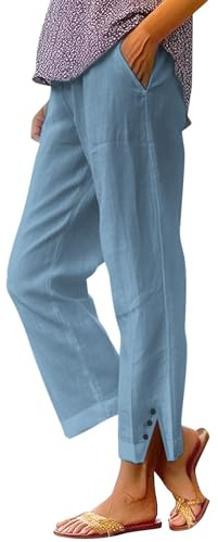 Ofertas Pantalones Mujer Verano Tallas Grandes Lino de Algodón Cintura Alta Vintage Estampado Pantalon Deportivos Pantalones Ligeros Playa Cómodo y Transpirable para Yoga Jogging Original
