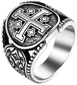 Flongo Jerusalem kors ring män: Kors sigillring kristen smycke dopamulett rostfritt stål gåva för katolsk ortodox judisk far älskare vän män 57, 62, Rostfritt stål, Ingen ädelsten