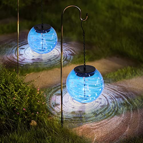 Solar Lanterns Outdoor Waterproof Hanging Outdoor Solar Lanterns Glaze Ball Outdoor Hanging Lights Waterproof Garden, Patio, Pathway & Yard Décor 2 Pack