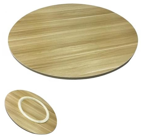Grand plateau de service rond en bois pour table de salle à manger, cuisine, restaurant et hôtel (noyer clair, 50 cm)