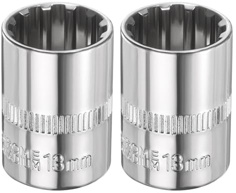 sourcing map 2pcs 12 Points Socket 1/4 Drive 13mm Metric Shallow Impact Socket Cr-V Steel Chrome Plating Flip Sleeve Nut Driver Wrench for Home Auto Nuts Bolts Repair