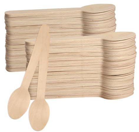 XIAQICA 200 Cucchiaio Legno 14cm Cucchiaini Biodegradabile Posate Legno Usa e Getta Cucchiai per Gelato Cucchiai Dessert Caffè Yogurt Gelato