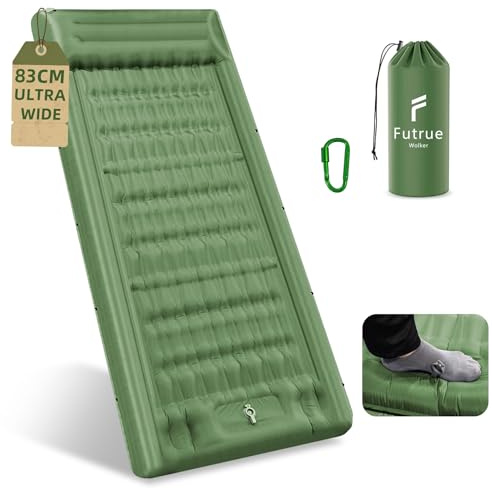 futrue-wolker Self Inflating Camping Mat, 83CM Ultrawide Sleeping Mat with Built-in Foot Pump & Pillow,13CM Super Thickened Inflatable Camping Mattress for Hiking Cycling Backpacking(Green)