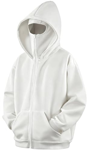 GIJOVANA Warme Zip Hoodie Herren mit Sturmhauben Hip Hop Sweatjacke mit Kapuze Oversized Kapuzenpullover mit Motorradmaske
