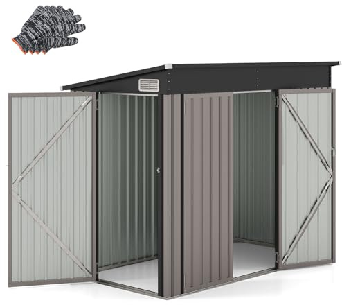COSTWAY Abri de Jardin en Métal 2,6㎡, Cabane Jardin Exterieur en Acier Galvanisé 5,7 m³ avec Loquet, Porte avec serrure et clé, Toit en Pente, 4 Gants, 2 Trous d’Aérations, Abri Exterieur (Gris chaud)