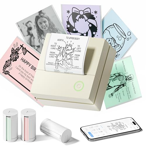 TYPONOS Aufkleber Drucker, Mini Tragbarer Bluetooth Thermodrucker mit mehreren Vorlagen & App Unterstützung, Tintenloser Druckpod für Studiennotizen, DIY Etiketten, Heimschule Büro Gebrauch (Beige)