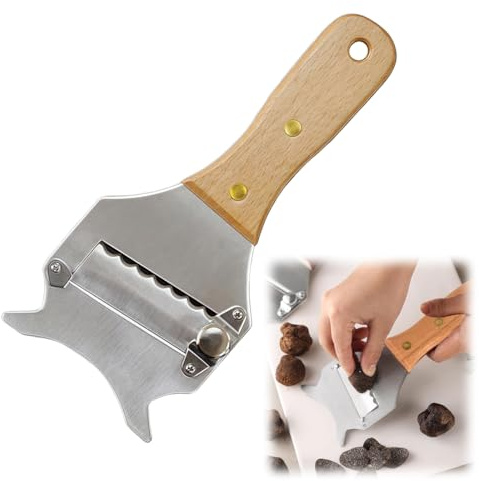 Affetta Tartufi Professionale - Tartufi Grattugia Formaggio - In Acciaio Inossidabile Manico in Legno Regolazione a Vite Spessore Regolabile Affetta Burro Multifunzione Cioccolato per Formaggio
