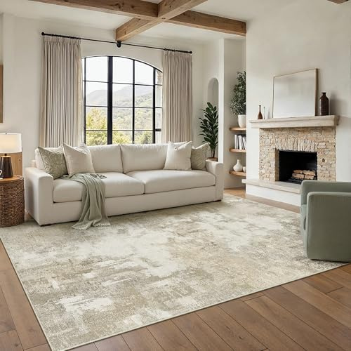 PureCozy Modern Abstract Area Rug 140x200cm Beige Washable Living Room Rug Non-slip Soft Accent Carpet Area Rugs Art Floor Carpet for Living Room Bedroom Home Office Dining Room Kitchen Decor