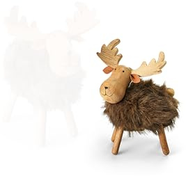 Philippi Jakob Elch, Deko-Figur, Naturholz und Webpelz, Skandinavischer Stil, Winterliche Dekoration, Weihnachtsdekoration (Größe S)
