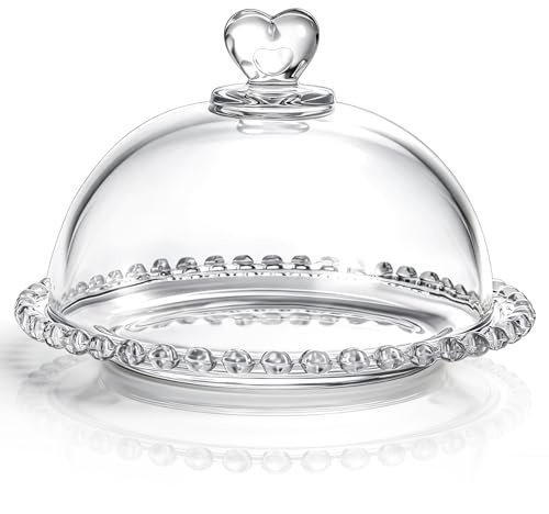 AVLA 7 Clear Glass Cake Plate with Lid, Mini Crystal Cake Stand with Cloche Dome Cover, Dessert Cheese Serving Platter Tray for Christmas Kitchen Dining Bakery Pastries, Party, Dishwasher Safe