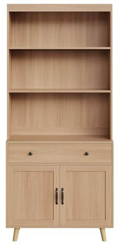 IDEALHOUSE Storage Cabinet with Shelf, 72.4 Tall Bookcase with Doors, Freestanding Display Cabinet with Drawer, Storage Organizer for Home Office Kitchen Living Room