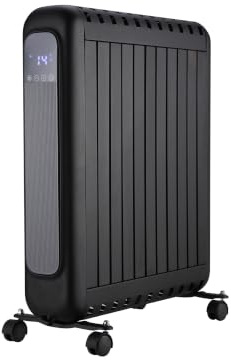 Rointe Style Radiador Digital Portátil, 1200-2400W, Negro, Panel Táctil LED, Termostato Digital, Convección Natural de Mica, Modo ECO, Función Antivuelco, Humidificador, Soporte Suelo, Uso Interior