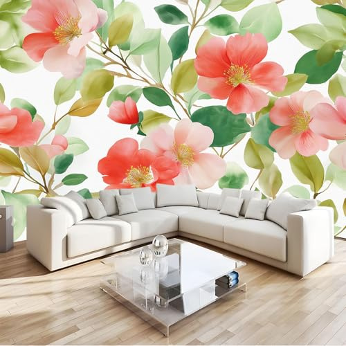 Carta Da Parati Retrò, Murale Acquerello Fiori Foglie 200 X 140 Cm Adesivo Decorativo Da Parete Carta Da Parati Per Bambini Adolescenti - Non Tessuto Murale Multicolore Per Soggiorno Bagno