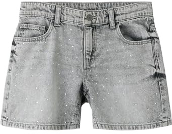 TWO SOON Kurze Hose Mädchen Jeans - Strapazierfähige Denim Regular Fit Sommer Shorts mit funkelnden Strasssteinen, verstellbarem Bund, 5-Pocket-Style und Destroyed-Look